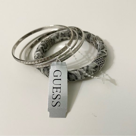 Guess Silver Tone and Grey Leopard Print Bangle Set - Picture 8 of 8